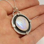 Rainbow moonstone and silver pendant