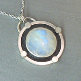 Rainbow moonstone and silver pendant