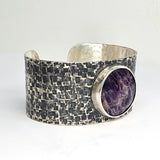 Silver cuff with chevron amethyst