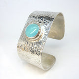 Silver cuff with blue chalcedony